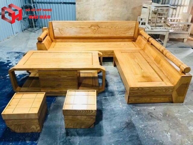 Bàn ghế sofa gỗ sồi Nga hiện đại 4 món
