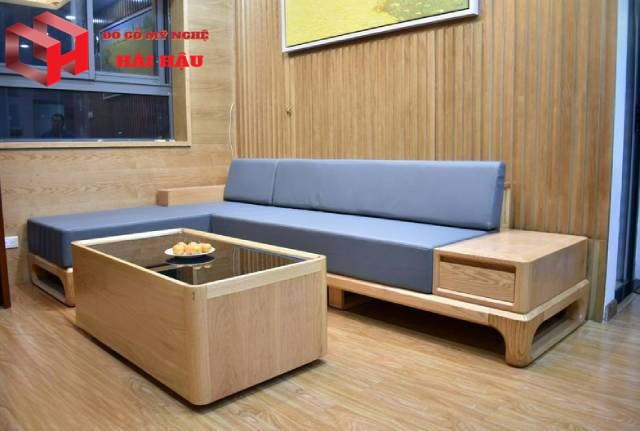 Bộ ghế sofa gỗ chữ L phòng khách hiện đại